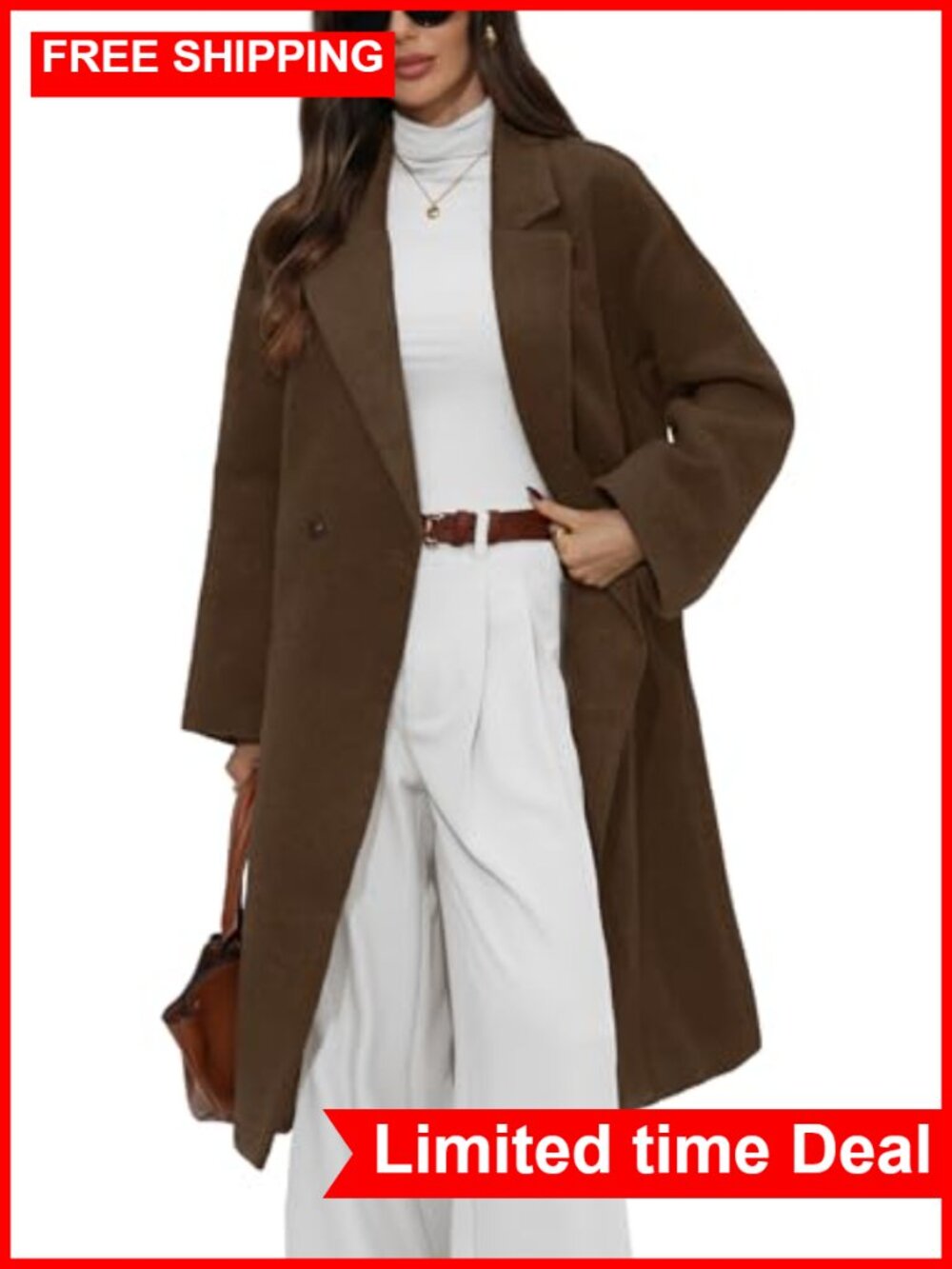 Wool Blend Long Peacoat Double Breasted Notch Lapel Winter Coat